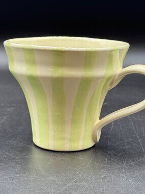 Rare Vintage Vietri Green Stripe Stoneware Coffee/Tea Mug Made In Italy